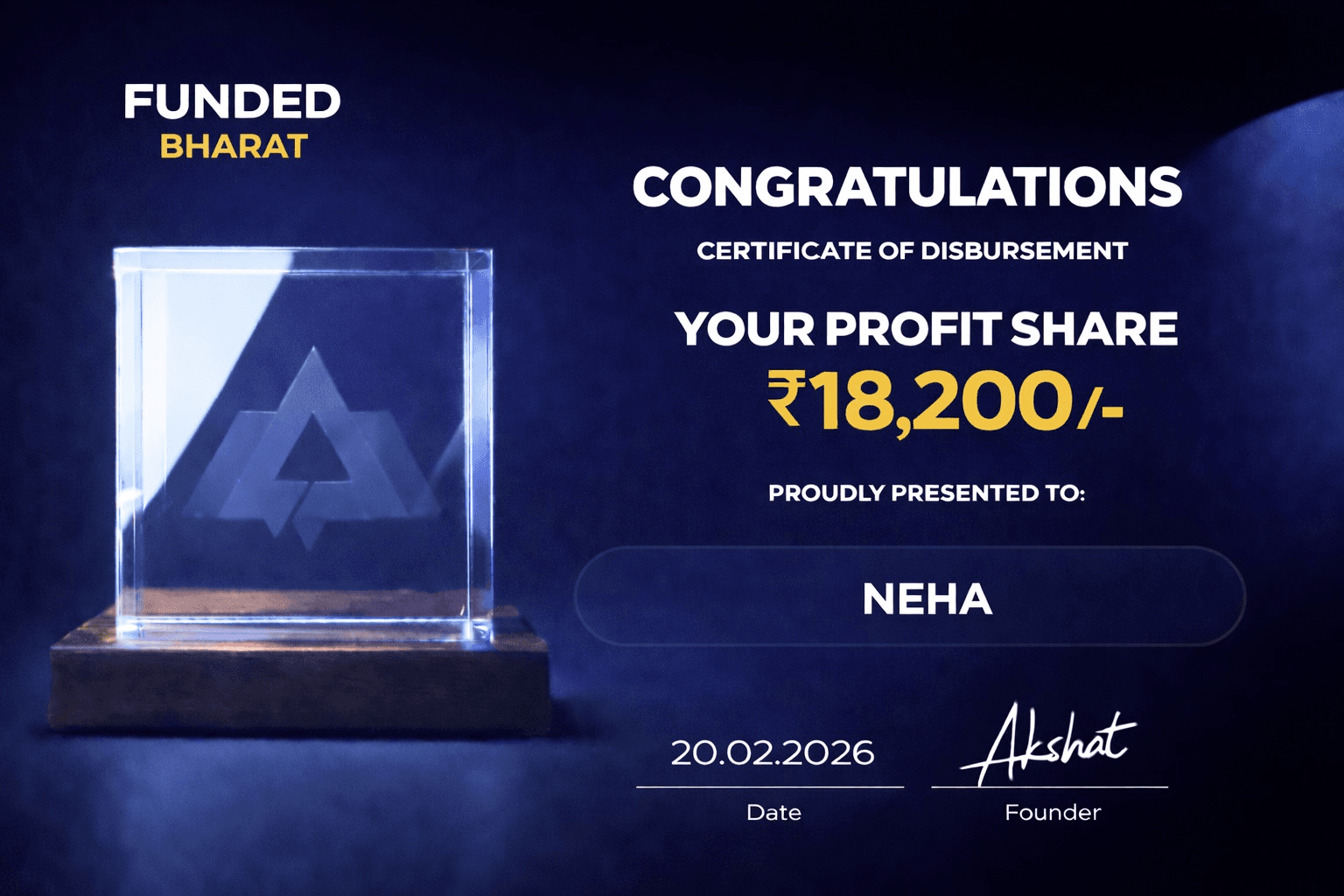 Payout certificate for Neha
